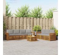 Teenpull Ensemble de canapé en bois d'acacia massif 8 pièces gris clair naturel avec table pour salon, salle à manger, bureau, salon, combinaison flexible pour une décoration confortable