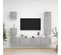 Teenpull Ensemble de Meuble TV Suspendu 5 pcs Gris béton en Bois d'ingénierie avec Grande capacité de Rangement pour Salon Chambre et Centre de Divertissement