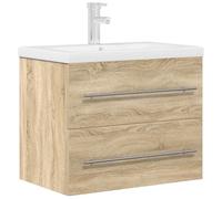 Teenpull Ensemble de Meubles de Salle de Bain 2 pcs chêne Sonoma Bois d'ingénierie 60x38,5x48 cm Armoire Murale avec lavabo céramique Blanc Design Peu encombrant Rangement spacieux