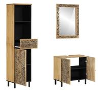 Teenpull Ensemble de Meubles de Salle de Bain 3 pcs Bois manguier Massif avec Armoire lavabo 62x33x58 cm, Armoire 38x33x160 cm, Miroir sculpté 50x70 cm, Rangement spacieux, Design Peu encombrant