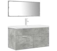 Teenpull Ensemble de Meubles de Salle de Bain 3 pcs Gris béton Bois d'ingénierie 90x38,5x46 cm avec lavabo céramique Robinet et Miroir Flottant pour Rangement optimisé et Espace ordonné