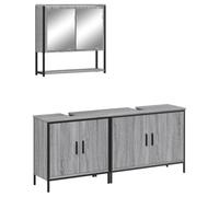 Teenpull Ensemble de Meubles de Salle de Bain 3 pcs Sonoma Gris en Bois d'ingénierie avec Armoire à Miroir et Meuble-lavabo 80x60x60 cm, Design Peu encombrant pour Rangement optimisé et Gain de Place