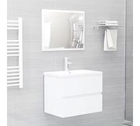 Teenpull Ensemble de Meubles de Salle de Bain Blanc en Bois d'ingénierie avec lavabo en céramique intégré, Miroir et Armoire d'évier 60x38,5x45 cm pour Rangement Pratique et décor Contemporain