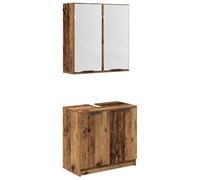 Teenpull Ensemble de Meubles de Salle de Bain en Bois d'ingénierie Bois Ancien avec Miroir, 3 étagères encastrées, 4 Portes à charnières, Meuble sous lavabo 64,5 x 33,5 x 59 cm