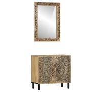 Teenpull Ensemble de Meubles Salle de Bain 2 pcs Bois de manguier Massif, Armoire de lavabo 62x33x58 cm, Miroir sculpté 50x70 cm, Rangement spacieux pour Salle de Bain, Design Peu encombrant