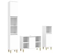 Teenpull Ensemble de Meubles Salle de Bain 3 pcs Blanc Bois d'ingénierie avec Armoire lavabo 80x33x60 cm et armoires sur Pied 30x30x100/190 cm Design élégant Stable et Rangement spacieux