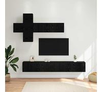 Teenpull Ensemble de meubles TV muraux 7 pièces en chêne noir avec 7 portes, meuble de salon modulaire avec espace de rangement, meuble bas, étagère, planche multimédia pour salon, hi-fi et home