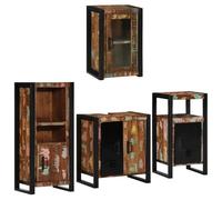 Teenpull Ensemble de mobilier de Salle de Bain 4 pcs Bois Massif recy vec Cadre métal, Meuble sous lavabo 55x35x60 cm, étagères murales flottantes, Meuble Cabinet Pratique pour Rangement organisé