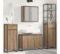 Teenpull Ensemble de mobilier de Salle de Bain chêne Artisanal en Bois d'ingénierie avec Cadre Acier, Meuble sous lavabo, Miroir Plan, 7 Portes, 15 étagères, Design Moderne et Rangement optimisé