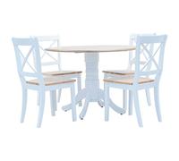 Teenpull Ensemble de Salle à Manger 5 pcs Bois d'hévéa Massif Blanc et Marron Table Ronde 106 cm chaises Confortables Cuisine et Salle à Manger Repas Quotidiens élégants