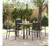 Teenpull Ensemble de Salle à Manger pour Jardin 7 pièces en polyrotin Noir avec 6 chaises Confortables et Table rectangulaire 190x90x75 cm pour Repas en Plein air sur terrasse ou Patio