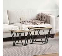 Teenpull Ensemble de Tables d'appoint chêne Sonoma en Bois d'ingénierie et Acier 50 x 50 x 40 cm, Set de 2 pièces pour Salon Moderne, Tables Basses Pratiques et élégantes