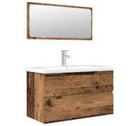 Teenpull Ensemble Meubles Salle de Bain 3 pcs Bois d'ingénierie Couleur Vieux Bois avec lavabo céramique intégré 80x38,5x45 cm Miroir Inclus Meuble lavabo Flottant Rangement optimisé