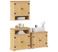 Teenpull Ensemble Meubles Salle de Bain 3 pcs Corona Bois pin Massif Finition Cire Miel Meuble-Vasque Armoire Murale Armoire latérale 73x33x60 cm Rangement Pratique Durable