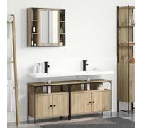 Teenpull Ensemble mobilier Salle de Bain 3 pcs Bois d'ingénierie Marron avec Miroir étagère 4 Portes charnières Design Moderne intérieur Fonctionnel