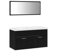Teenpull Ensemble mobilier Salle de Bain 3 pcs chêne Noir Bois d'ingénierie 90x38,5x46 cm Meuble lavabo Meuble Salle de Bain Miroir Plan Rangement Mural Gain d'espace