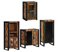 Teenpull Ensemble mobilier Salle de Bain 4 pcs Bois Massif recy adre métal avec 5 Portes affleurantes 10 étagères Design Minimaliste pour Rangement Efficace et Gain de Place intérieur