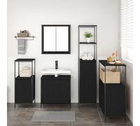 Teenpull Ensemble mobilier Salle de Bain 5 pcs chêne Noir Bois d'ingénierie avec Miroir Plan Grand Espace de Rangement Meuble sous-Vasque et Armoire Flottante pour Usage intérieur