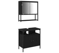 Teenpull Ensemble mobilier Salle de Bain Noir Bois d'ingénierie 2 pcs Meuble sous évier 60x30x60 cm Meuble Mural 60x16x60 cm avec Miroir et étagères Rangement Fonctionnel