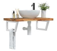 Teenpull Étagère de lavabo murale en bois d'acacia massif, 100 x 50 x 4 cm, avec supports en acier robustes, meuble de salle de bain flottant, peu encombrant, polyvalent