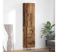 Teenpull Highboard Meuble haut en bois vieilli 34,5 x 34 x 90 cm avec 3 tiroirs, porte, espace de rangement, buffet, commode, étagère pour salon, salle à manger, bureau, design moderne, poignées en