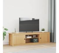 Teenpull Hill Meuble TV en pin massif marron miel 158 x 40 x 39,5 cm avec 2 portes pivotantes et étagère, tableau multimédia mural pour salon, home cinéma et espace de rangement