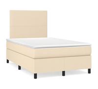 Teenpull Lit à sommier tapissier avec matelas, 120 x 190 cm, crème, cadre de lit en tissu avec sommier à lattes, tête de lit réglable en hauteur et matelas à ressorts ensachés pour une nuit de sommeil