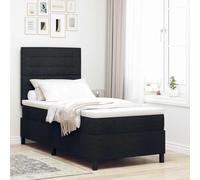 Teenpull Lit à sommier tapissier avec matelas - 90 x 200 cm - Tissu noir - Éclairage LED - Tête de lit réglable en hauteur - Cadre en bois - Sommier à lattes - Lit simple - Confortable