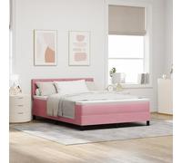 Teenpull Lit à sommier tapissier avec matelas, rose, 140 x 190 cm, velours, mobilier de chambre luxueux, design matelassé