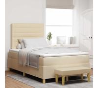 Teenpull Lit à sommier tapissier avec tête de lit Crème 200 x 120 cm Lit rembourré en tissu avec matelas à fermeté moyenne et banc Cadre de lit stable pour chambre à coucher, chambre d'amis et lit