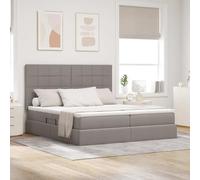 Teenpull Lit avec barres lumineuses LED et tête de lit en tissu taupe 200 x 200 cm avec espace de rangement, cadre en métal, matelas confortable, éclairage USB pour meubles de chambre à coucher