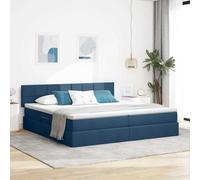 Teenpull Lit de rangement avec matelas, bleu, 200 x 200 cm, en bois et métal, sommier à lattes, tête de lit, lit d'invité, chambre à coucher, lit d'appoint, avec tiroir et espace de couchage