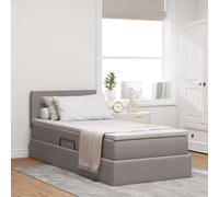 Teenpull Lit de rangement avec matelas, taupe, 90 x 200 cm, matériau en bois, cadre en métal, sommier à lattes, tête de lit, lit d'invité, chambre à coucher, lit d'appoint, avec ascenseur hydraulique