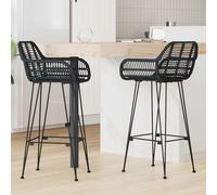 Teenpull Lot de 2 tabourets de bar 55 x 52 x 105 cm en rotin et fer avec dossier haut et repose-pieds, tabouret de cuisine pour salle à manger, salon, bar de maison et bistrot, meuble de siège stable