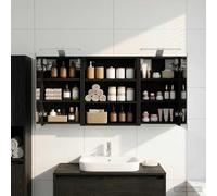 Teenpull Lot de 3 armoires de salle de bain en bois 100 x 10,5 x 50 cm Montage mural avec espace de rangement, miroir bidirectionnel, éclairage LED, 6 étagères, 2 portes, peu encombrant, pour salle de