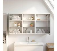 Teenpull Lot de 3 armoires de salle de bain en bois avec éclairage LED, 126 x 16 x 62,5 cm, montage mural, avec espace de rangement, deux portes à charnières, miroir bidirectionnel, idéal pour salle