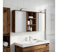 Teenpull Lot de 3 armoires de salle de bain en bois avec éclairage LED et miroir bidirectionnel, 126 x 16 x 62,5 cm, montage mural avec espace de rangement, étagère, tiroirs