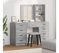 Teenpull Lot de 3 coiffeuses en bois gris avec éclairage miroir, 9 tiroirs, 2 étagères, espace de rangement pour chambre à coucher, intérieur