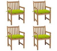 Teenpull Lot de 4 chaises de jardin avec coussins vert clair en teck massif 58 x 60 x 90 cm, empilables, résistantes aux intempéries, pour terrasse, balcon, jardin, extérieur, salon, bistrot