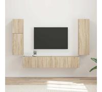 Teenpull Lot de 4 meubles TV muraux en chêne Sonoma avec espace de rangement pour salon, panneau multimédia, meuble bas, étagère, buffet, armoire basse HiFi, gestion des câbles, tiroir, étagère