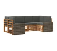 Teenpull Lot de 6 canapés d'angle avec coussins - Anthracite naturel - En polyester - Salon de jardin - Avec lattes et coussins d'assise amovibles - Pour terrasse, salon, salle à manger