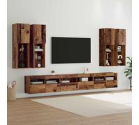 Teenpull Lot de 7 étagères murales TV en bois vieilli avec bandes LED, 4 x 30,5 x 30 x 102 cm, 2 x 60 x 30 x 40 cm, 1 x 100 x 30 x 40 cm, planche multimédia peu encombrante pour salon, espace de
