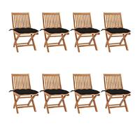 Teenpull Lot de 8 chaises de jardin pliantes en teck massif avec coussin - Résistantes aux intempéries - Pour terrasse, balcon, jardin, empilable - Confortable - Pour camping, salon, bistrot