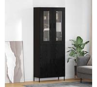 Teenpull Meuble haut noir aspect chêne 69,5 x 34 x 180 cm avec portes, espace de rangement, buffet, commode, étagère pour salon, salle à manger, bureau, design moderne