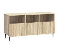 Teenpull Meuble TV en chêne Sonoma 102 x 34,5 x 50 cm avec 3 tiroirs, espace de rangement et pieds en acier, plateau multimédia polyvalent pour salon, HiFi, récepteur et console de jeux