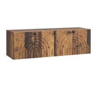 Teenpull Meuble TV mural en bois vieilli 98 x 31 x 30 cm avec 2 portes pivotantes à 90°, espace de rangement pour accessoires multimédias, peu encombrant, polyvalent pour salon et home cinéma