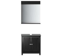 Teenpull Meubles de Salle de Bain 2 pcs Berg Noir Bois de pin Massif Armoire lavabo 60x34x59 cm Miroir 60x12x70 cm avec Espace Rangement et Design Peu encombrant pour Salle de Bain ordonnée