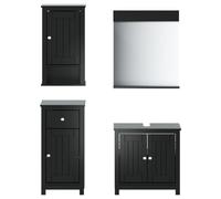 Teenpull Meubles de Salle de Bain 4 pcs Berg Noir Bois de pin Massif, Armoire lavabo 60x34x59 cm, Miroir 60x12x70 cm, Rangement spacieux, Design Peu encombrant, poignées métal