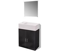 Teenpull Meubles de Salle de Bains Trois pièces Noir Ensemble Complet avec Armoire lavabo Mural 48x25x48 cm Miroir 40x40 cm lavabo céramique Blanc 48x25x15 cm Montage au-Dessus du comptoir