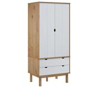 Teenpull OTTA Armoire en bois massif de pin marron et blanc 76,5 x 53 x 172 cm avec 2 tiroirs d'espace de rangement pour chambre à coucher, dressing, style maison de campagne, peu encombrant